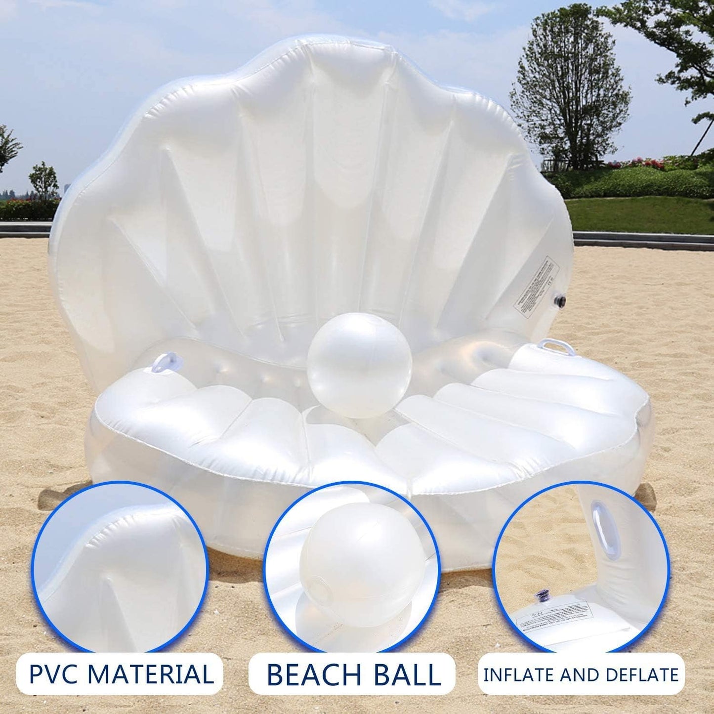 actoper Inflatable Seashell Swimming Pool 55 inch Inflatable Floating Ball Giant Bed Mattress Beach Seashore Shell Shaped Water Sofa Air Cushion Beach Mermaid Ocean Theme Party Decor