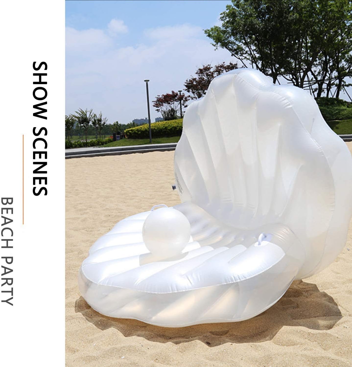 actoper Inflatable Seashell Swimming Pool 55 inch Inflatable Floating Ball Giant Bed Mattress Beach Seashore Shell Shaped Water Sofa Air Cushion Beach Mermaid Ocean Theme Party Decor