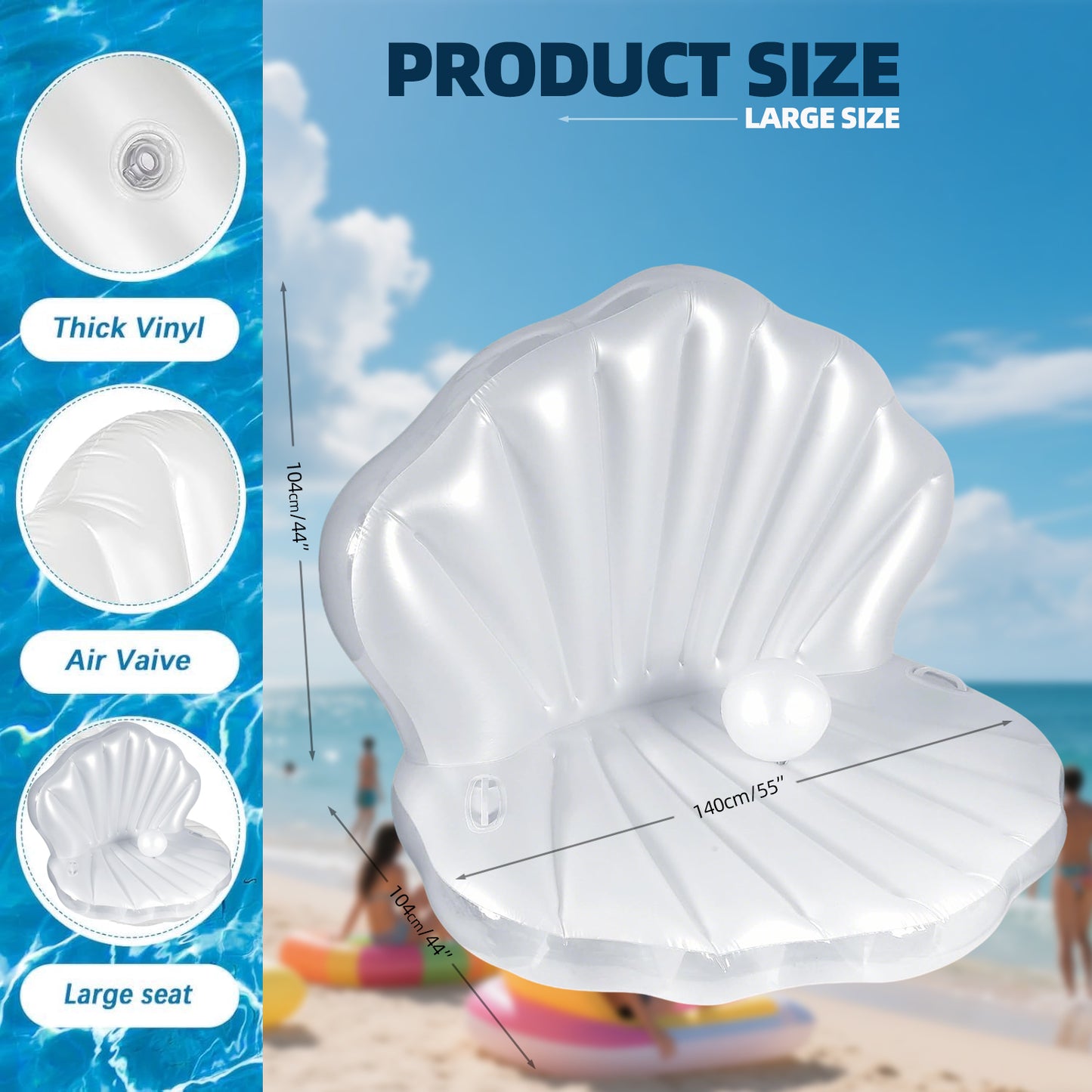 actoper Inflatable Seashell Swimming Pool 55 inch Inflatable Floating Ball Giant Bed Mattress Beach Seashore Shell Shaped Water Sofa Air Cushion Beach Mermaid Ocean Theme Party Decor