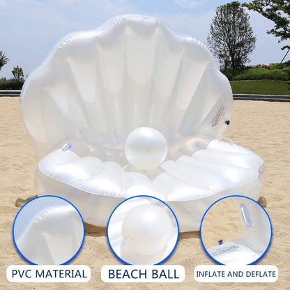 actoper Inflatable Seashell Swimming Pool 55 inch Inflatable Floating Ball Giant Bed Mattress Beach Seashore Shell Shaped Water Sofa Air Cushion Beach Mermaid Ocean Theme Party Decor