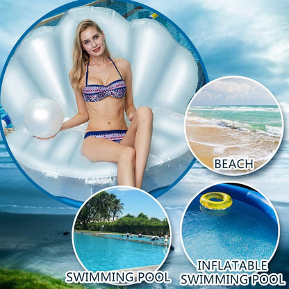 actoper Inflatable Seashell Swimming Pool 55 inch Inflatable Floating Ball Giant Bed Mattress Beach Seashore Shell Shaped Water Sofa Air Cushion Beach Mermaid Ocean Theme Party Decor
